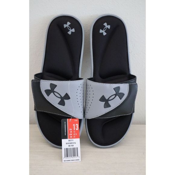 Under Armour 3022711 Men's Sz 13 Black/Steel UA Ignite VI Slide Athletic Sandals - Picture 1 of 5